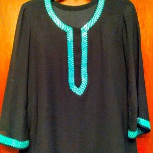 Black chiffon sequence trim top